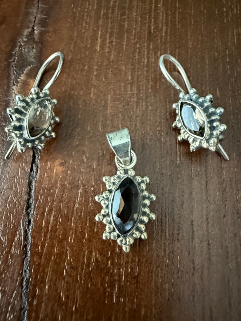 Sterling Silver Black Marquise Pendant Necklace with Matching Earrings NWOT